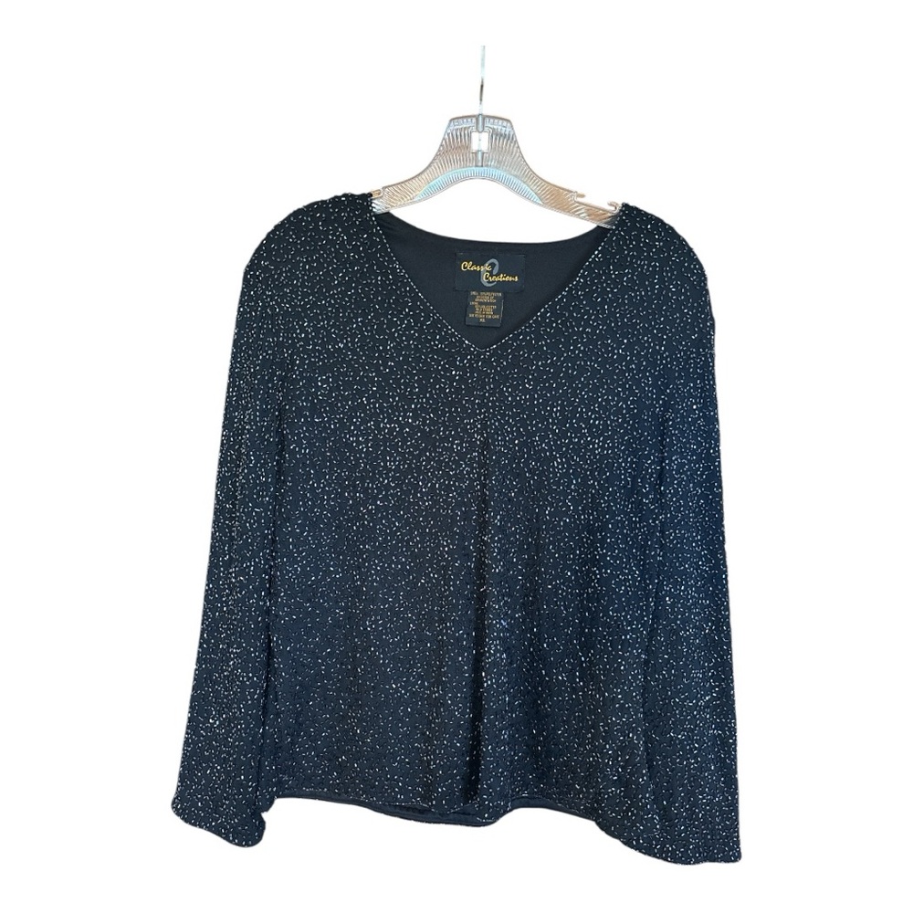 Black fully beaded Women's Top. Size XL